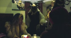 Precious (Precious Mariam Sanusi) and Joy (Joy Anwulika Alphonsus) with Krampus PassStill from JOY, © FreibeuterFilm